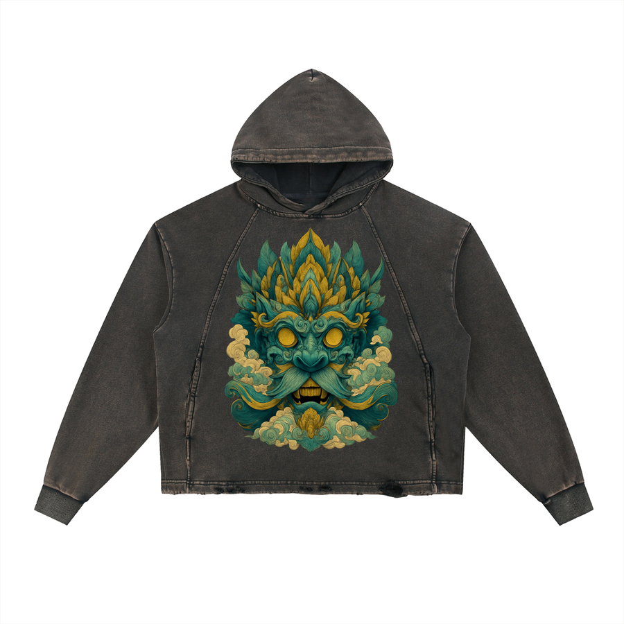 Vintage Washed Frayed-Hem Hoodie