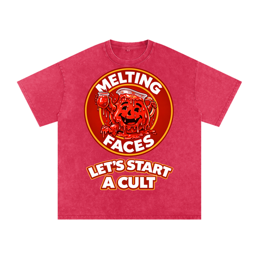 “Let’s Start A Cult” Melting Faces Men’s Tee