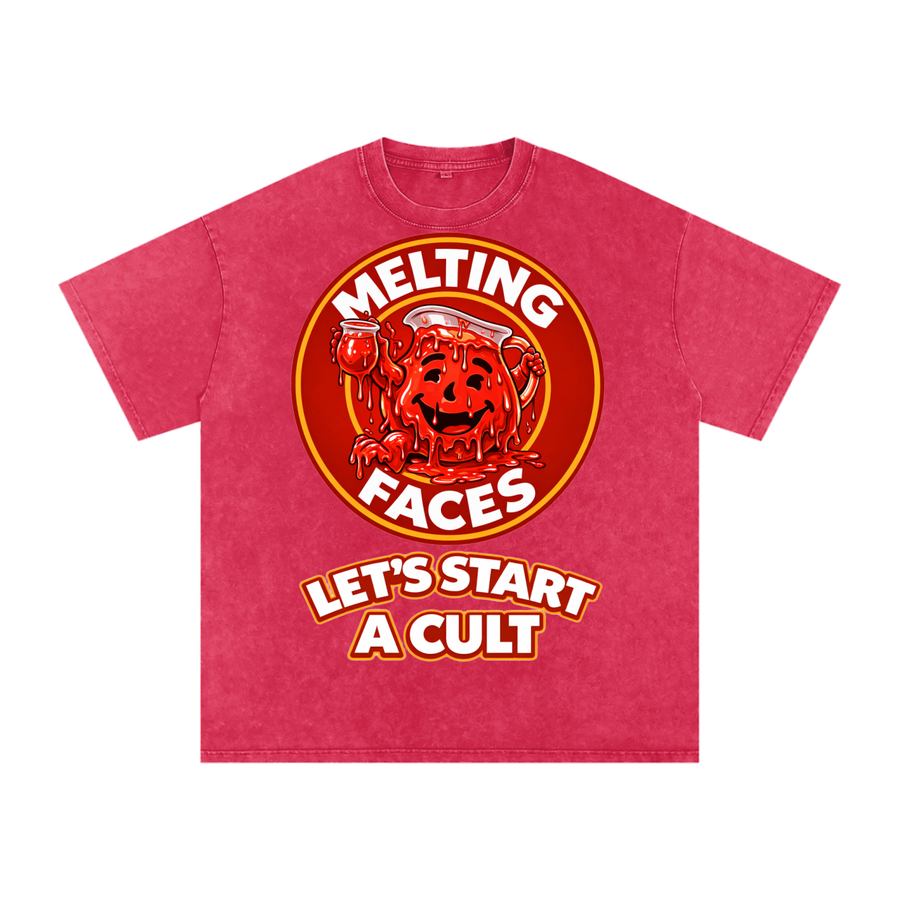 “Let’s Start A Cult” Melting Faces Men’s Tee